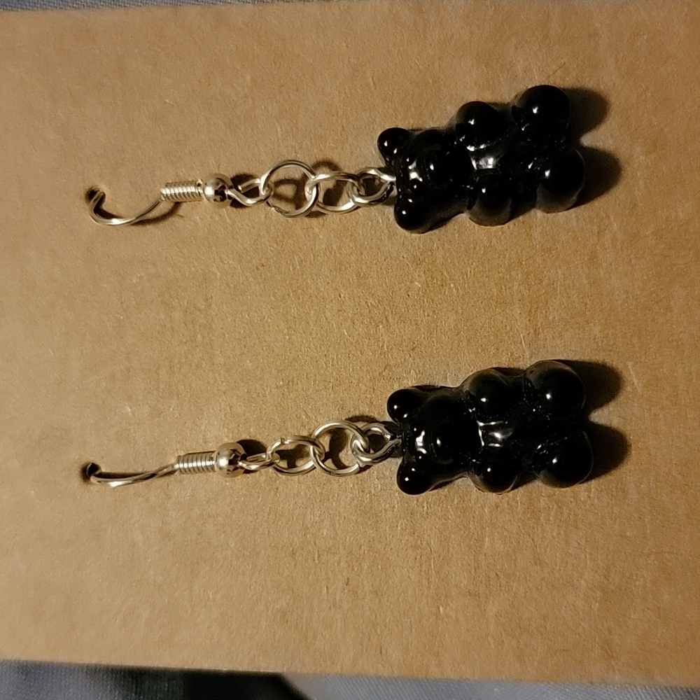 Handmade black bear earrings